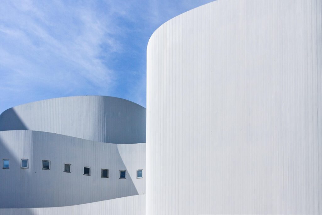 theatre, playhouse, building, architecture, facade, dusseldorf, abstract, modern, city, sightseeing, design, culture, nature, clouds, perspective, contemporary architecture